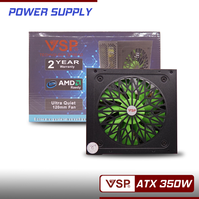 Nguồn máy tính công suất thực VSP ATX 350W 4+4pin, 6+2pin Hàng chính hãng