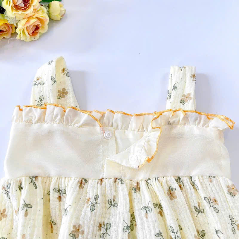 SET BODY 2 DÂY HỌA TIẾT HOA MÀU KEM KÈM NÓN CHO BÉ GÁI SƠ SINH ĐẾN 2 TUỔI
