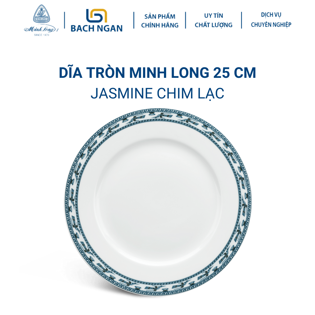 Dĩa tròn Minh Long 25 cm Jasmine Chim Lạc Bằng sứ, Hàng Đẹp, Cao Cấp, Dùng Trong Gia Đình, Đãi Khách, Tặng Quà Tân Gia