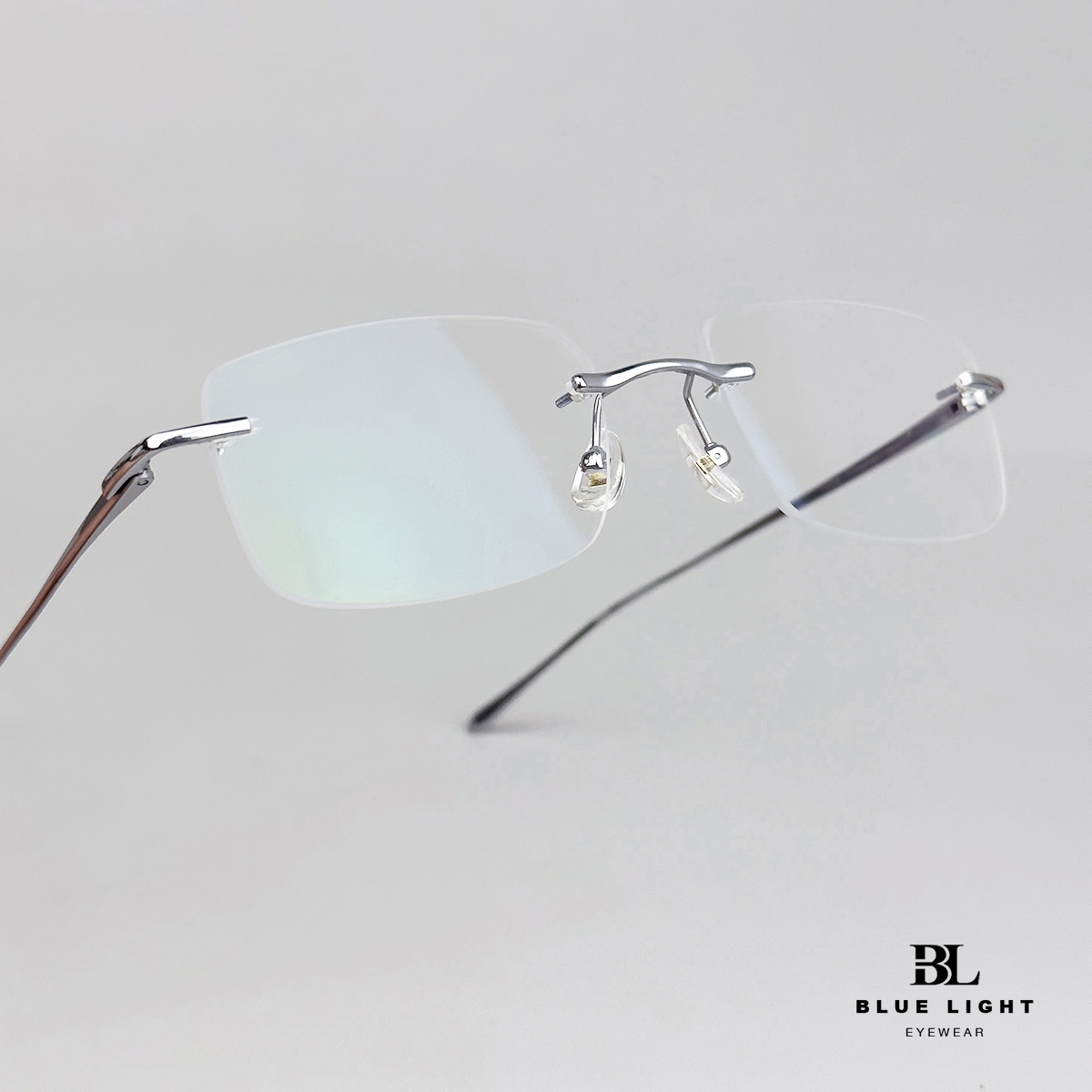Gọng Kính Cận Giả Cận Nam Nữ Cao Cấp Titanium BLUE LIGHT Mắt Khoan Không Viền Chữ Nhật Bạc Dày Dặn Cứng Nhẹ
