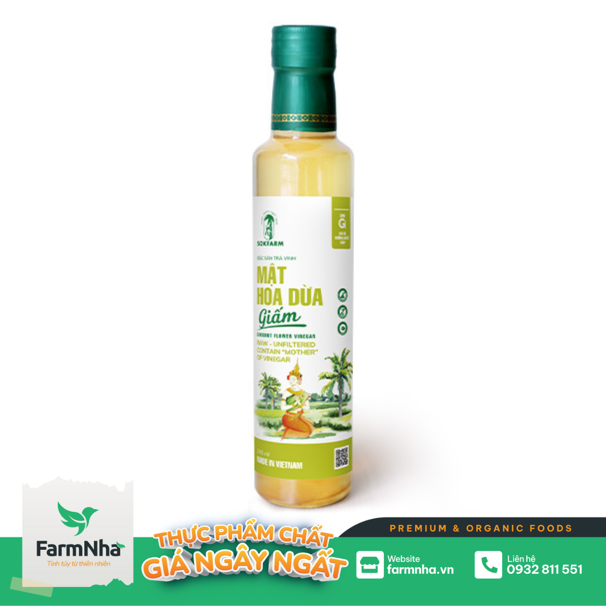 Giấm Mật Hoa Dừa Sokfarm 265ml - Chuẩn Xuất Khẩu FDA Hoa Kỳ