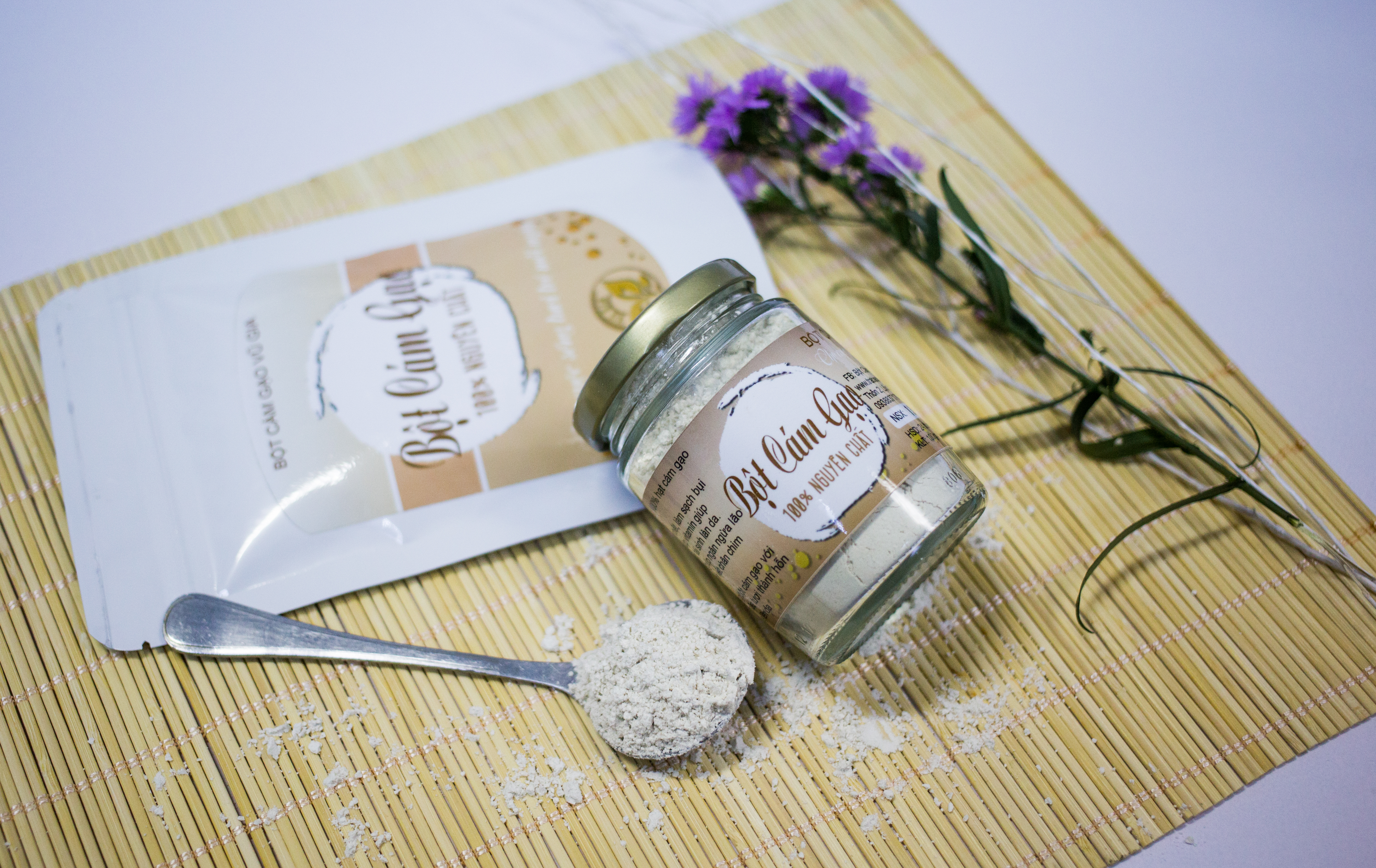 Combo 2 Bột Cám Gạo Nguyên Chất Bảo Lộc Vũ Gia + Tặng Bộ Pha Chế Đắp Mặt Nạ Cao Cấp