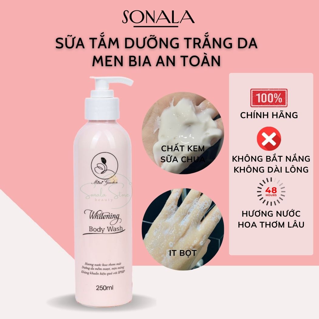 Sữa Tắm Trắng Da Giữ Ẩm Men Bia MINIGARDEN WHITENING BODY WASH 250ml Dưỡng Trắng Da Toàn Thân Phục Hồi Da Khô Giúp Da Mềm Mịn SONALA