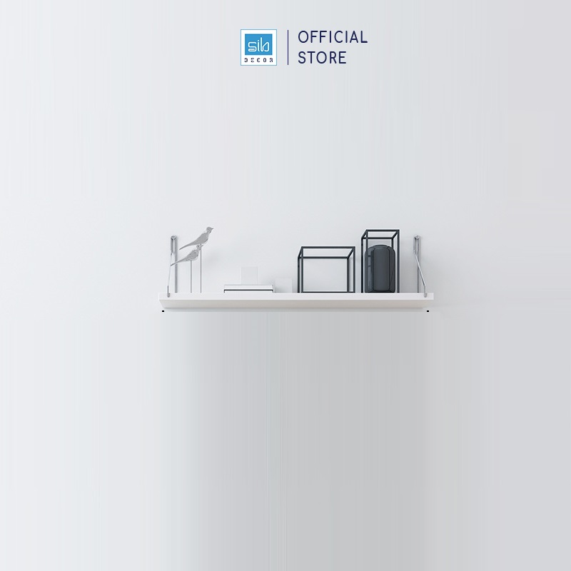 Kệ Gỗ Trang Trí Treo Tường Không Cần Khoan Với Móc Treo Inox Và Đầy Đủ Phụ Kiện Kt02 - Trắng - 30X15Cm