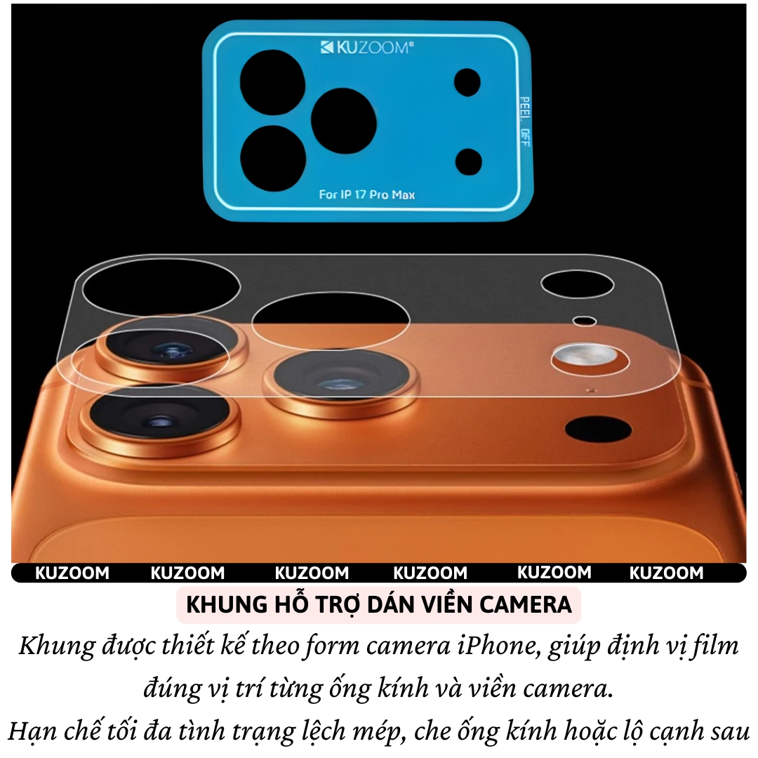 Dán Film InvisibleShield PPF bảo vê viền camera và mặt lưng cho iPhone 17 Pro Max / 17 Pro KUZOOM LENS - Siêu mỏng 0.1mm, chống trầy xước, Phủ nano chống vân taym, chống dầu, ppf cao cấp - Hàng nhập khẩu