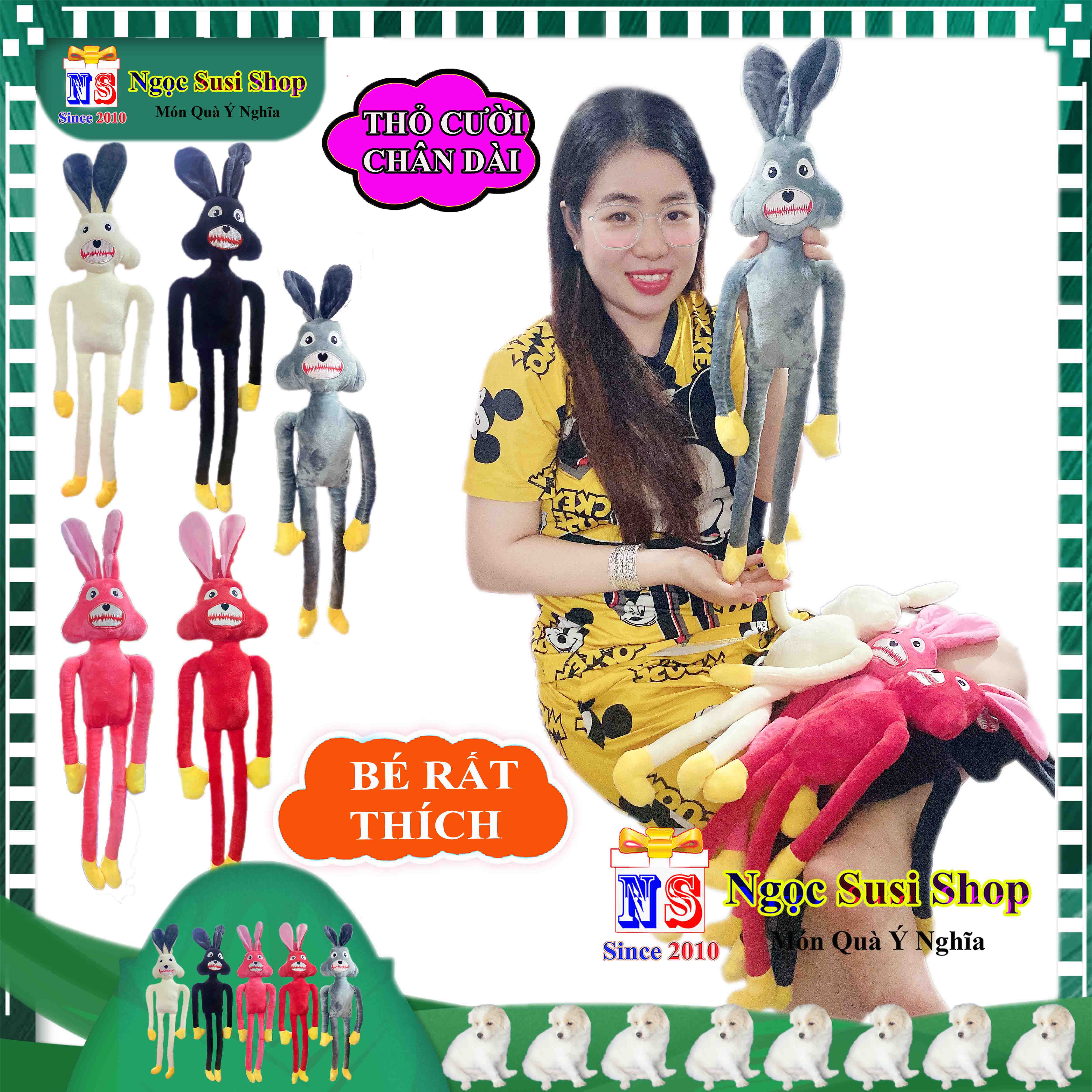 [NHƯ ẢNH] THÚ NHỒI BÔNG CON THỎ CƯỜI CHÂN DÀI CHO BÉ CẦM CHƠI SIZE NHỎ 60CM  - GẤU BÔNG HÌNH CON THỎ CƯỜI