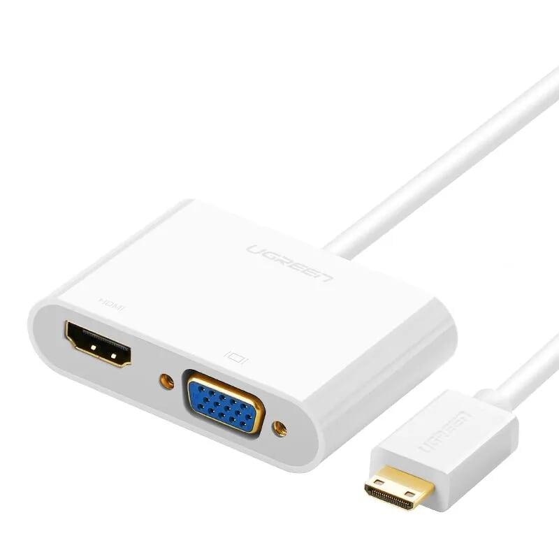 Ugreen UG40743MM136TK Màu Trắng Bộ chuyển Mini HDMI sang VGA + HDMI - HÀNG CHÍNH HÃNG