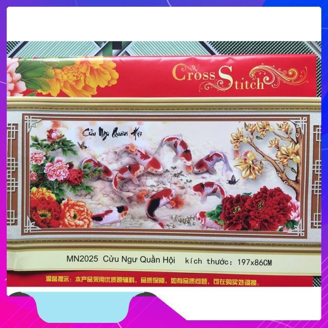 Tranh thêu chữ thập cửu ngư quần hội