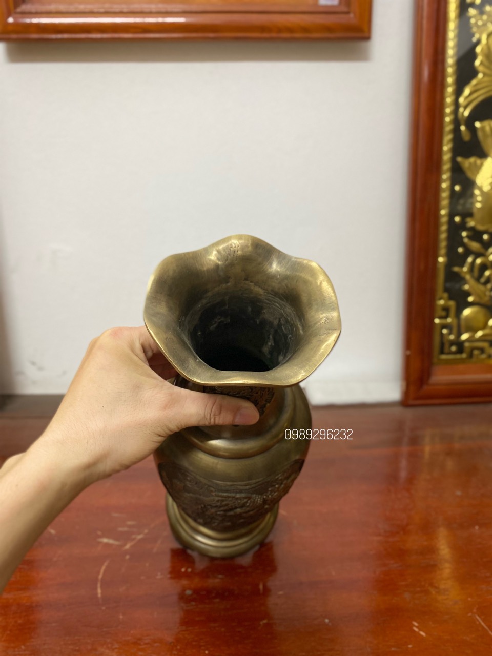 Lọ Hoa Tứ Linh Bằng Đồng hun màu giả cổ 36cm