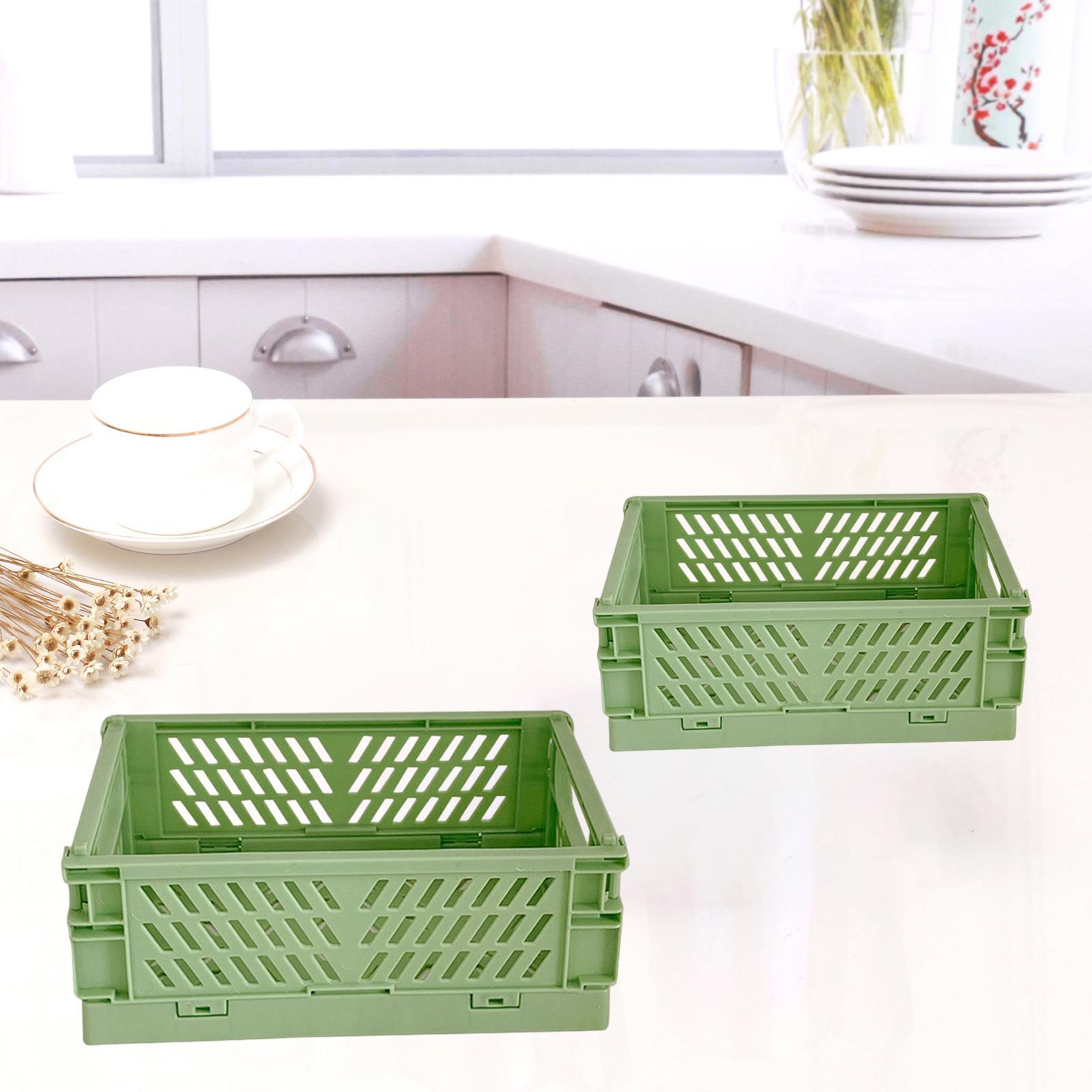 2x Folding Storage Basket Storage Crate with Handle for Bedroom Desk Green