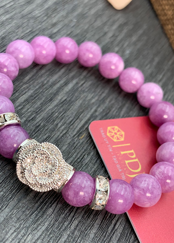Vòng Đá Thạch Anh Tím Vân 8 Ly Charm Hoa Đá Bạc