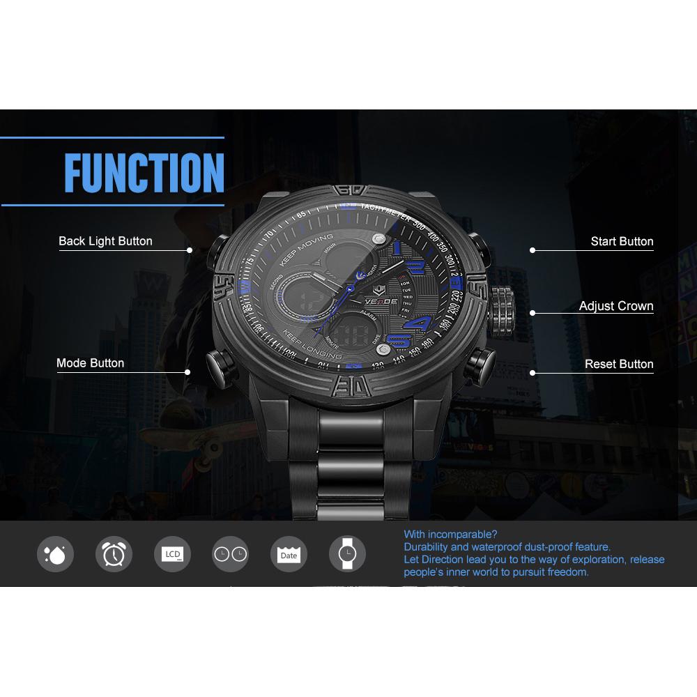 Đồng hồ điện tử WEIDE WH5209 kỹ thuật số thạch anh dành cho Nam Doanh nhân- Màu vàng