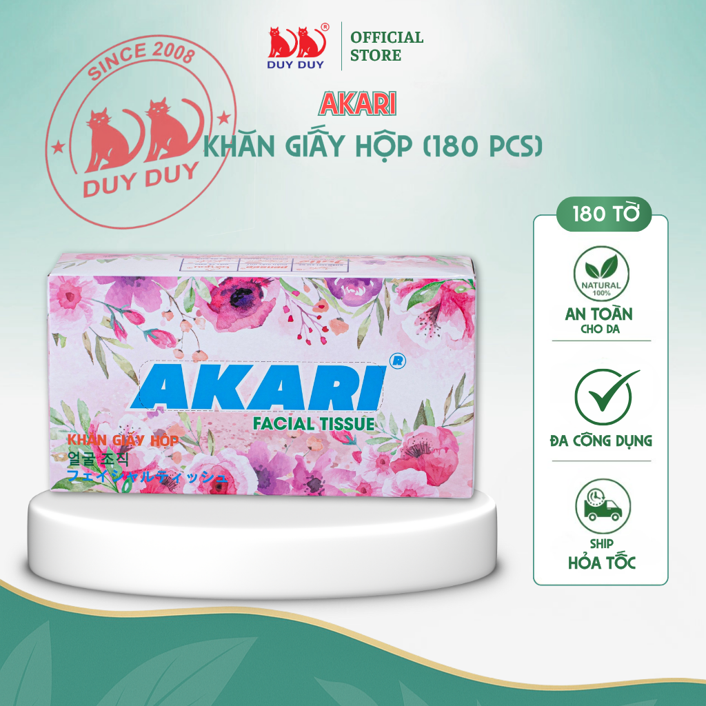 Combo 5 Gói Khăn giấy rút Akari 100% bột giấy 180 tờ (18x20cm) mềm mịn cao cấp