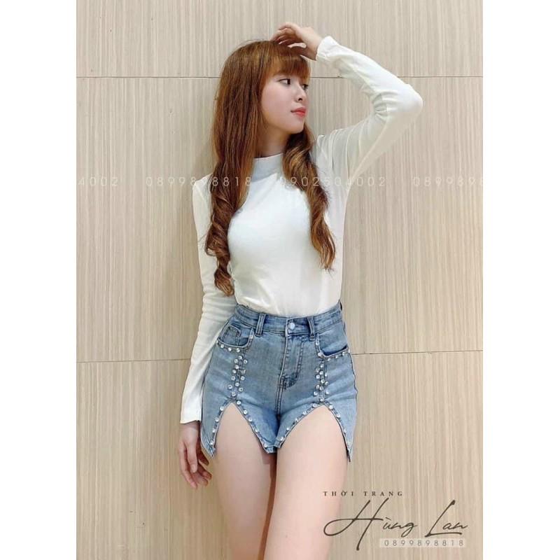 Quần jeans đùi xẻ điinhs đá chất jeans xịn-T
