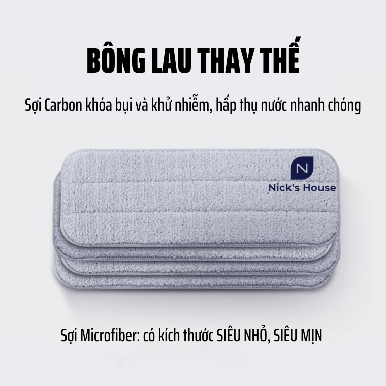 Miếng Giẻ Lau Nhà Vải Microfiber Cao Cấp - Bông Lau Thay Thế Cây Lau Nhà Thông Minh Tự Vắt Tiện Lợi - Giẻ Lau Nhà Kích Thước 33x12cm Hình Chữ Nhật Cao Cấp
