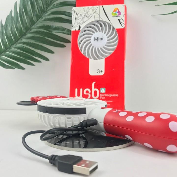 QUẠT MINI CẦM TAY MICKEY CÓ NƠ 3 CẤP ĐỘ CÁNH QUẠT TẠO GIÓ CỰC MÁT , CỰC ÊM