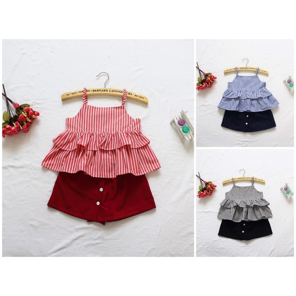 SÉT ÁO SỌC CARO 2 DÂY PHỐI QUẦN GIẢ VÁY BÉ GÁI
