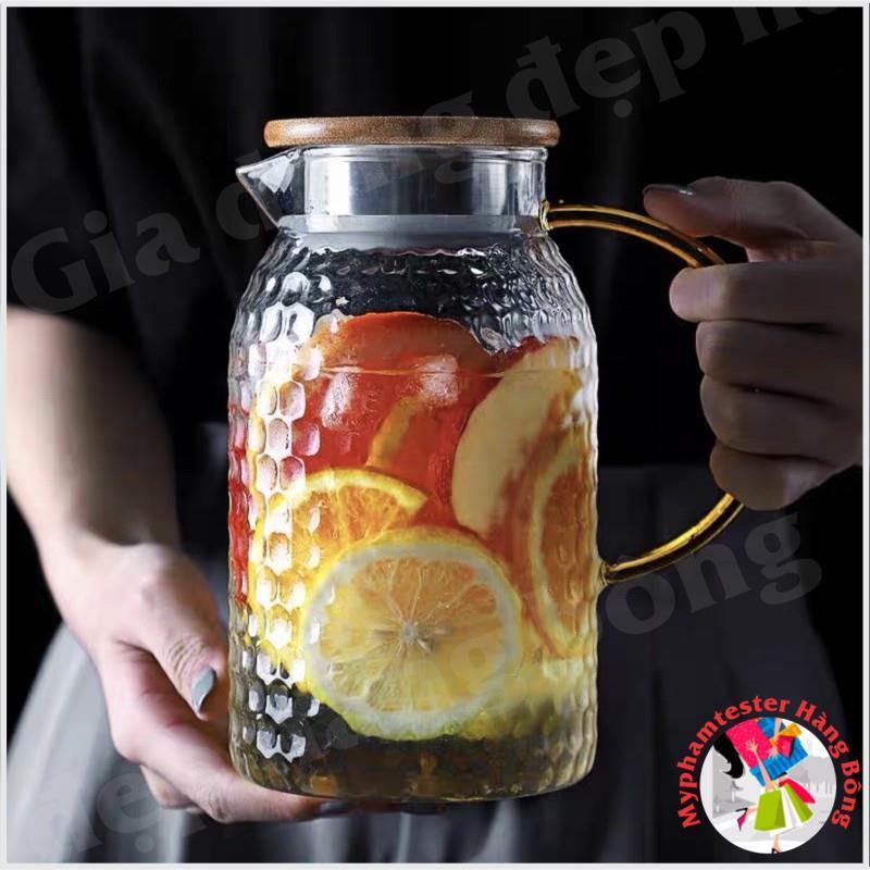 Bình nước sần bầu nắp gỗ chịu nhiệt