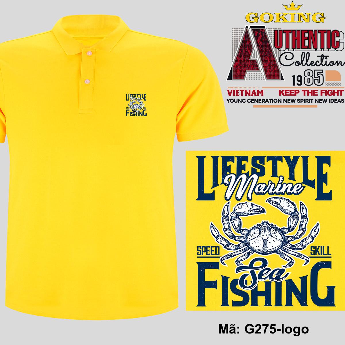 Sea Fishing, mã G275-logo. Áo thun polo nam nữ, form unisex. Áo phông cổ trụ Goking, vải cá sấu 3D, công nghệ chống nhăn Nhật Bản