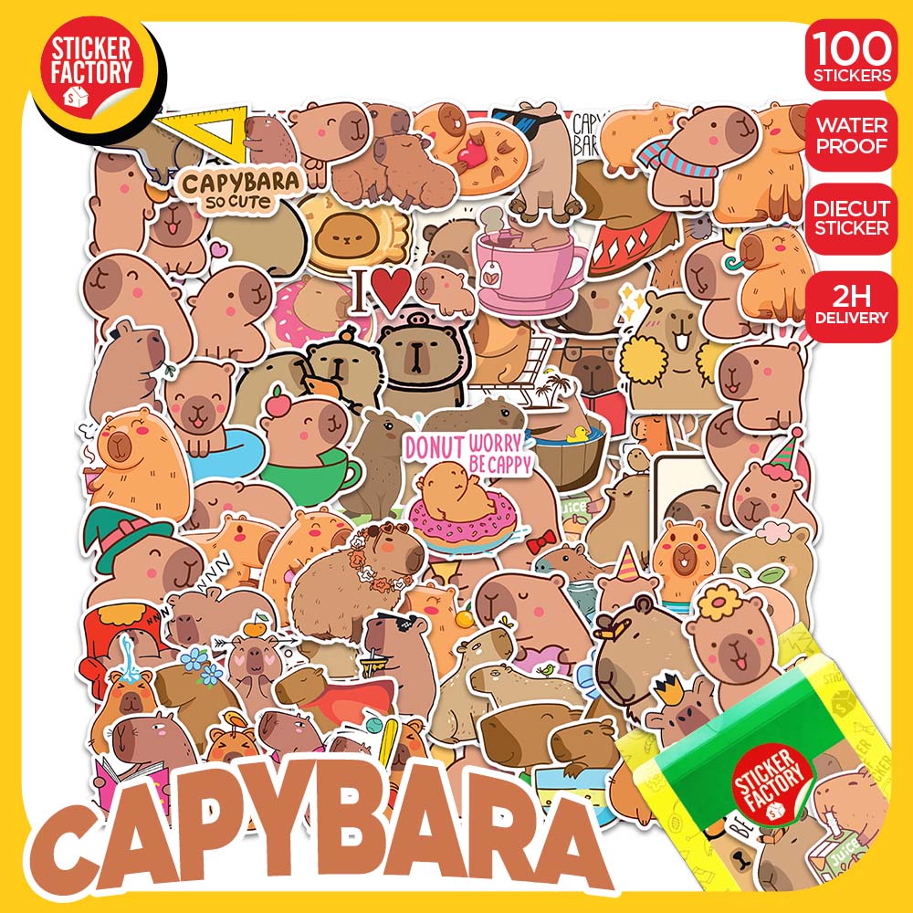 Capybara - Set 100 sticker decal hình dán nón bảo hiểm, laptop, xe máy, ô tô STICKER FACTORY