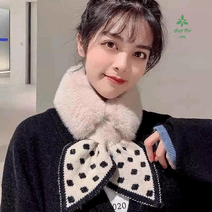 Khăn lông nữ quàng cổ lông nhung buộc nơ xinh, Khăn quàng cổ mùa đông siêu ấm có nơ đính kèm sang trọng siêu hot