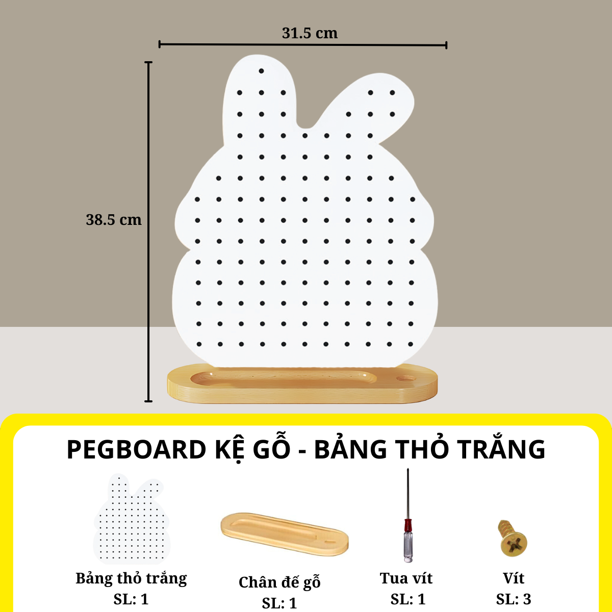 Bảng lỗ Pegboard kệ gỗ kim loại Dola Home, không khoan tường, trang trí bàn làm việc góc học tập