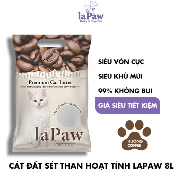 Cát vệ sinh cho mèo laPaw đất sét mix than hoạt tính 8L