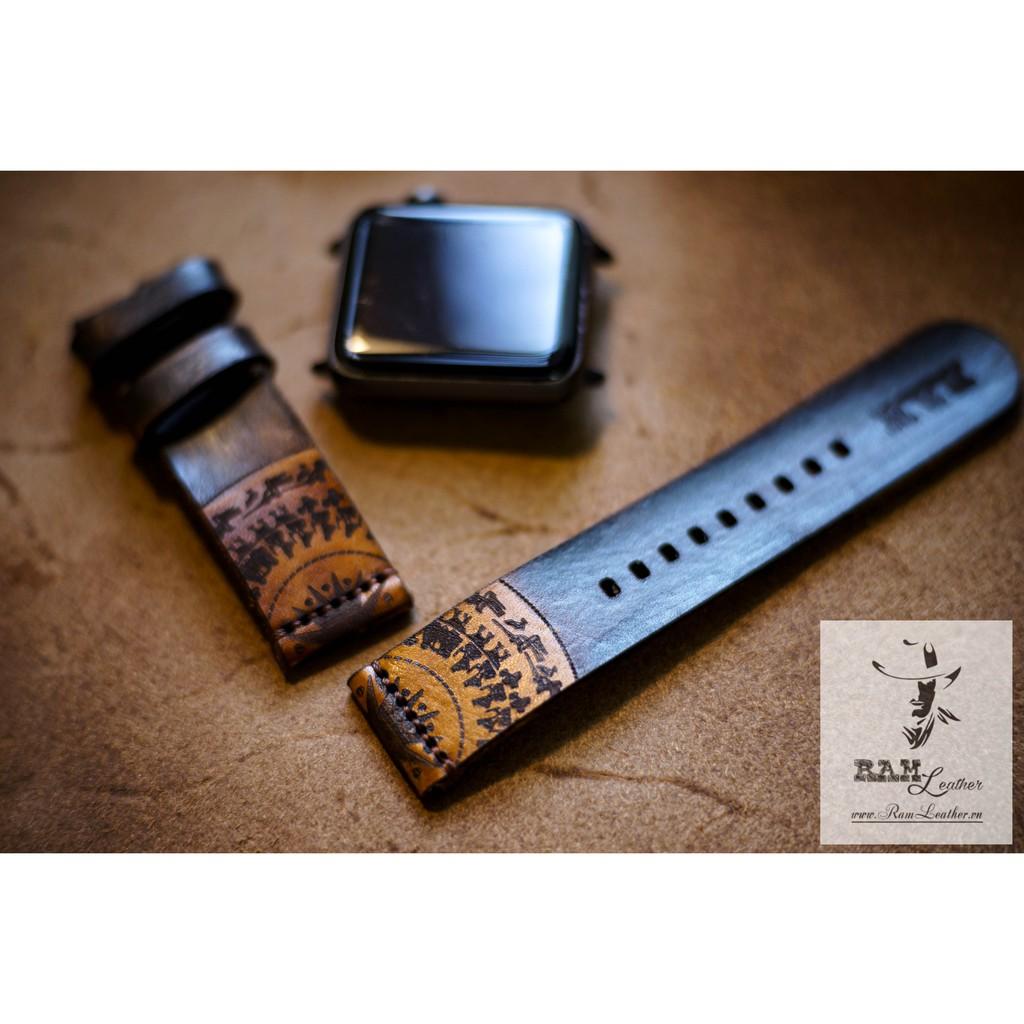 DÂY ĐỒNG HỒ RAM SIMPLE TRỐNG ĐỒNG DA BÒ THẬT VEGTAN CHOCOLA-ĐỦ SIZE 18MM , 20MM , 22MM ,APPLE WATCH