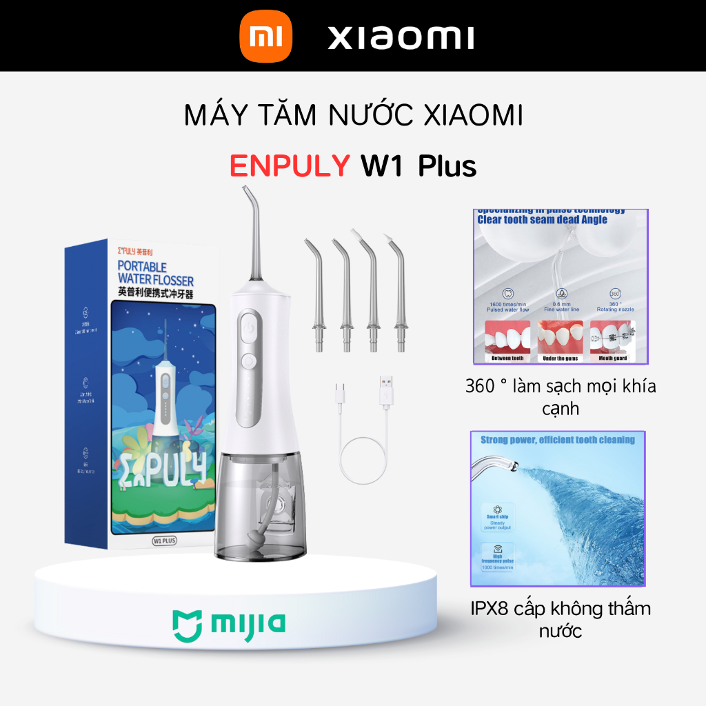 Xiaomi Máy Tăm Nước ENPULY W1plus Máy Tăm Nha Khoa Răng Chống Nước IPX7 Máy Tăm Nước Cầm Tay 270ml Máy Làm Sạch-MI ECO