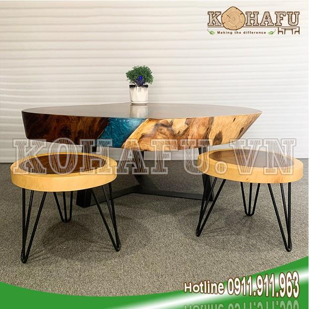 Bàn sofa/ Bàn gỗ me tây nguyên khối/ Bàn sofa epoxy  KE20029