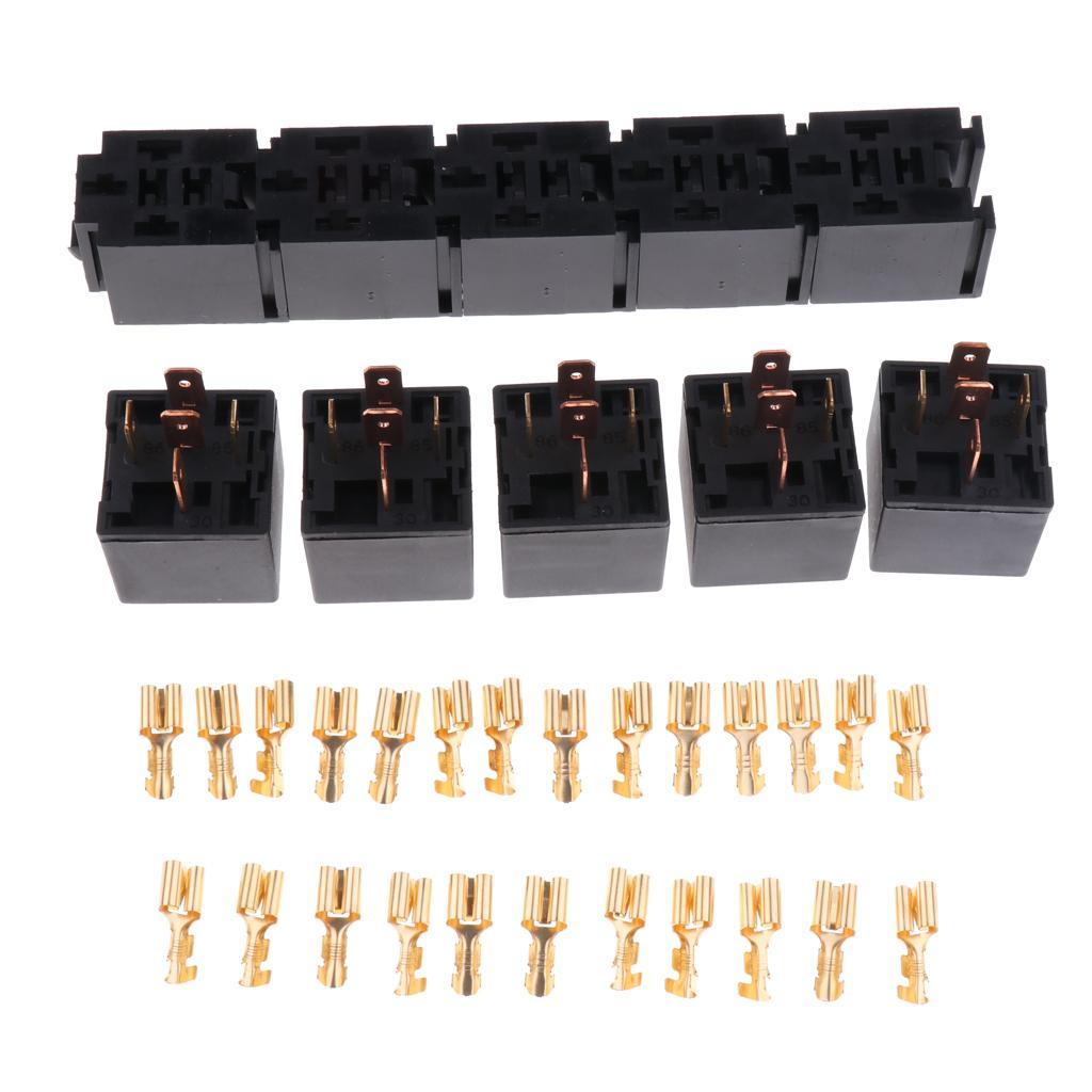 5pcs 80A 5 Pin DPDT Car Relay Base Socket Holder Connector With 25 Terminals