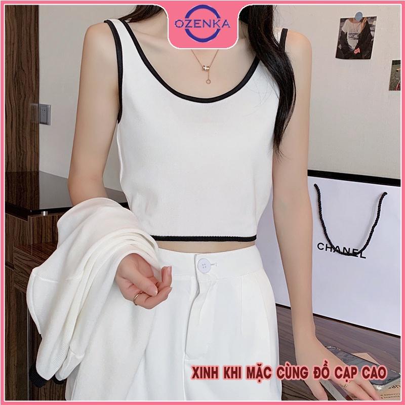 Hình ảnh Áo khoác cardigan len croptop tay dài nữ có túi OZENKA chất len gân cotton 100% cao cấp đẹp màu đen trắng