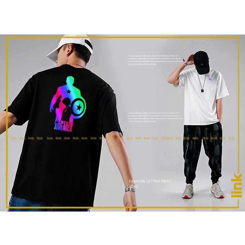 Áo thun unisex tay lỡ avengers phản quang đa sắc