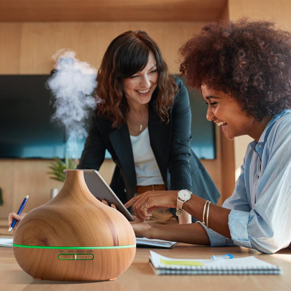 400Ml Tinh Máy Khuếch Tán Tinh Dầu Gỗ Hạt Điều Khiển Từ Xa Siêu Âm Thanh Máy Tạo Độ Ẩm Không Khí Nồi Cơm Điện Từ Thoáng Mát Thương Với 7 Màu Sắc