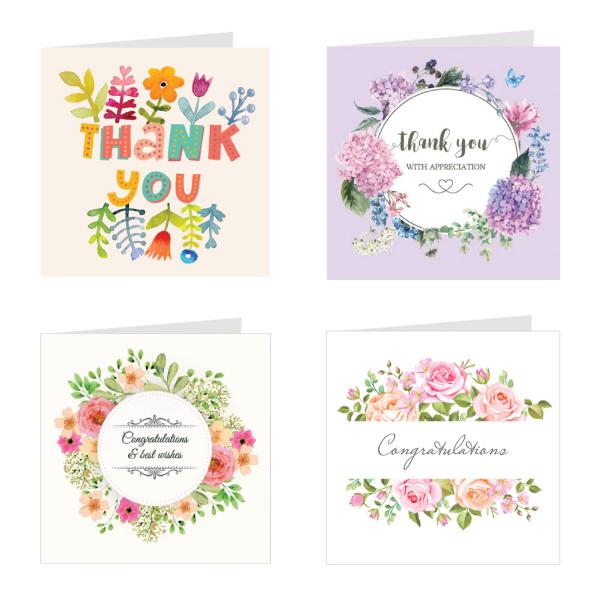 Combo 4c thiệp cảm ơn Thank You - Thiệp Grey 9x9cm (580)