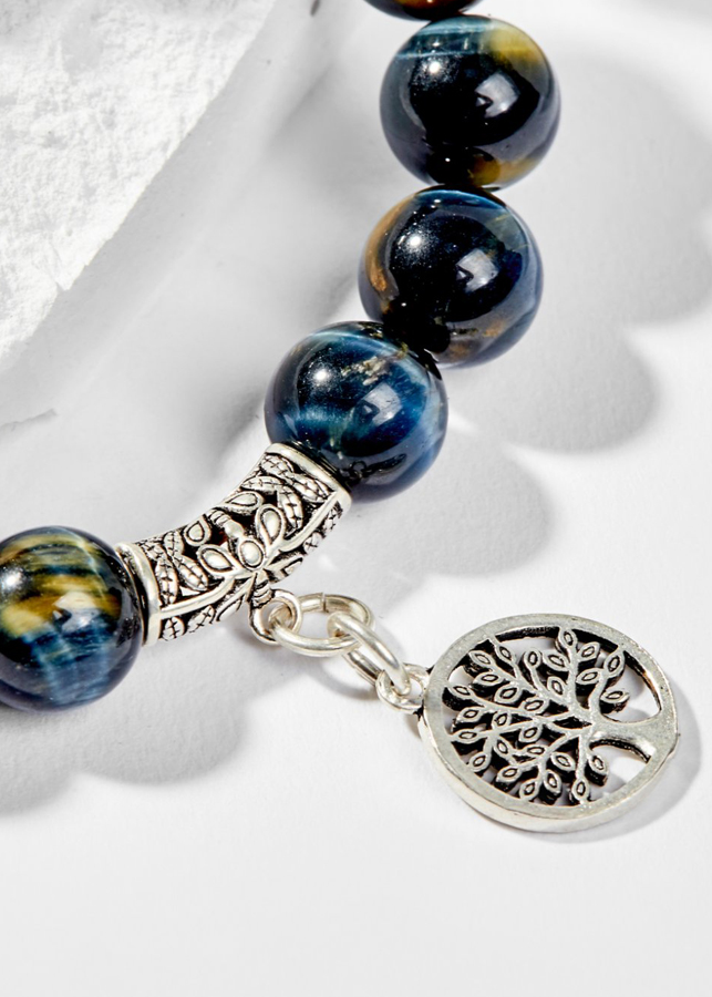 Vòng Tay Phong Thủy Đá Mắt Hổ Phối Charm Cây Bạc Mệnh Thủy, Mộc Ngọc Quý Gemstones