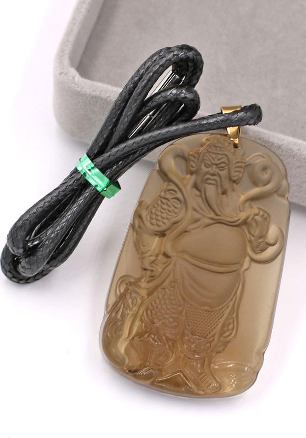 Dây chuyền mặt tượng Quan Công QCN14 - thạch anh khói - kèm hộp nhung