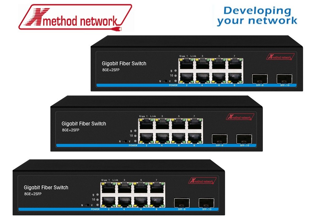 Bộ chuyển mạch 10 Port unmanaged Gigabit Ethernet, 8 port PoE, Passive 24V auto detection, 2SFP Ethernet Switch - Xmethod Network - Hàng chính hãng 