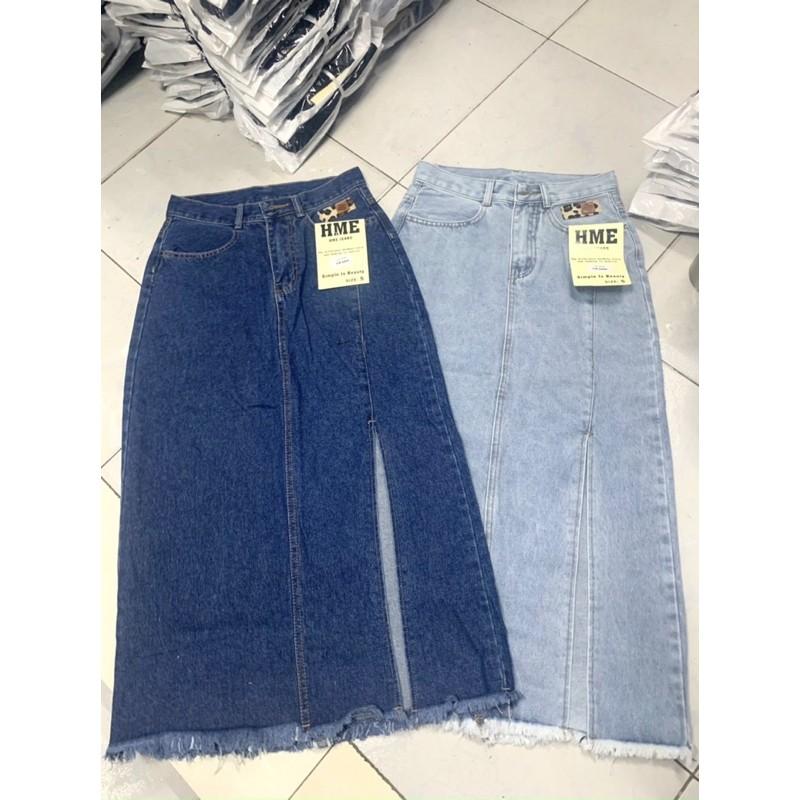 HOT HIT CHÂN VÁY JEANS DÀI XẺ HÔNG - ảnh thật trải sàn