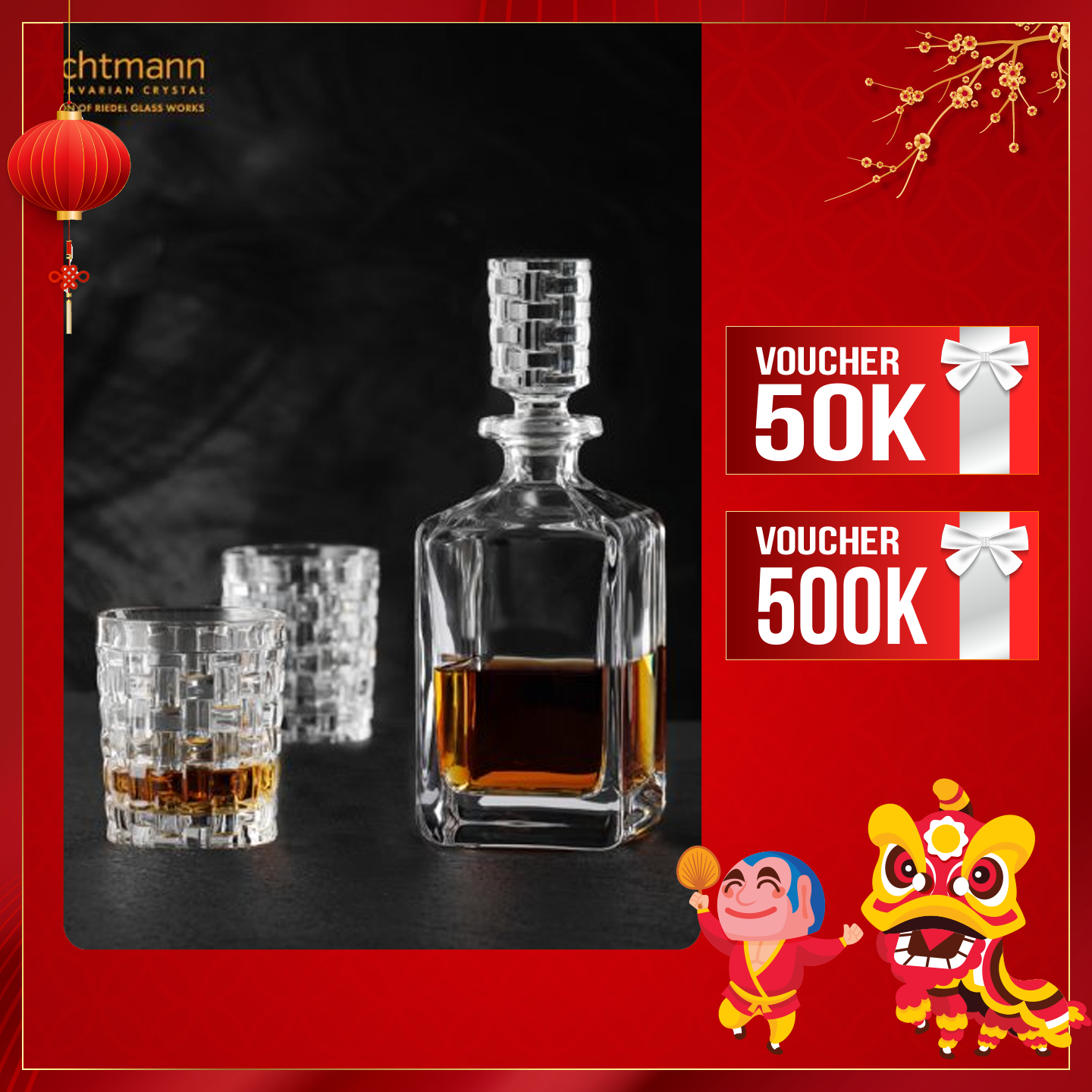 Bộ bình & ly pha lê whisky Nachtmann Bossa Nova 3 món - Hàng chính hãng Đức