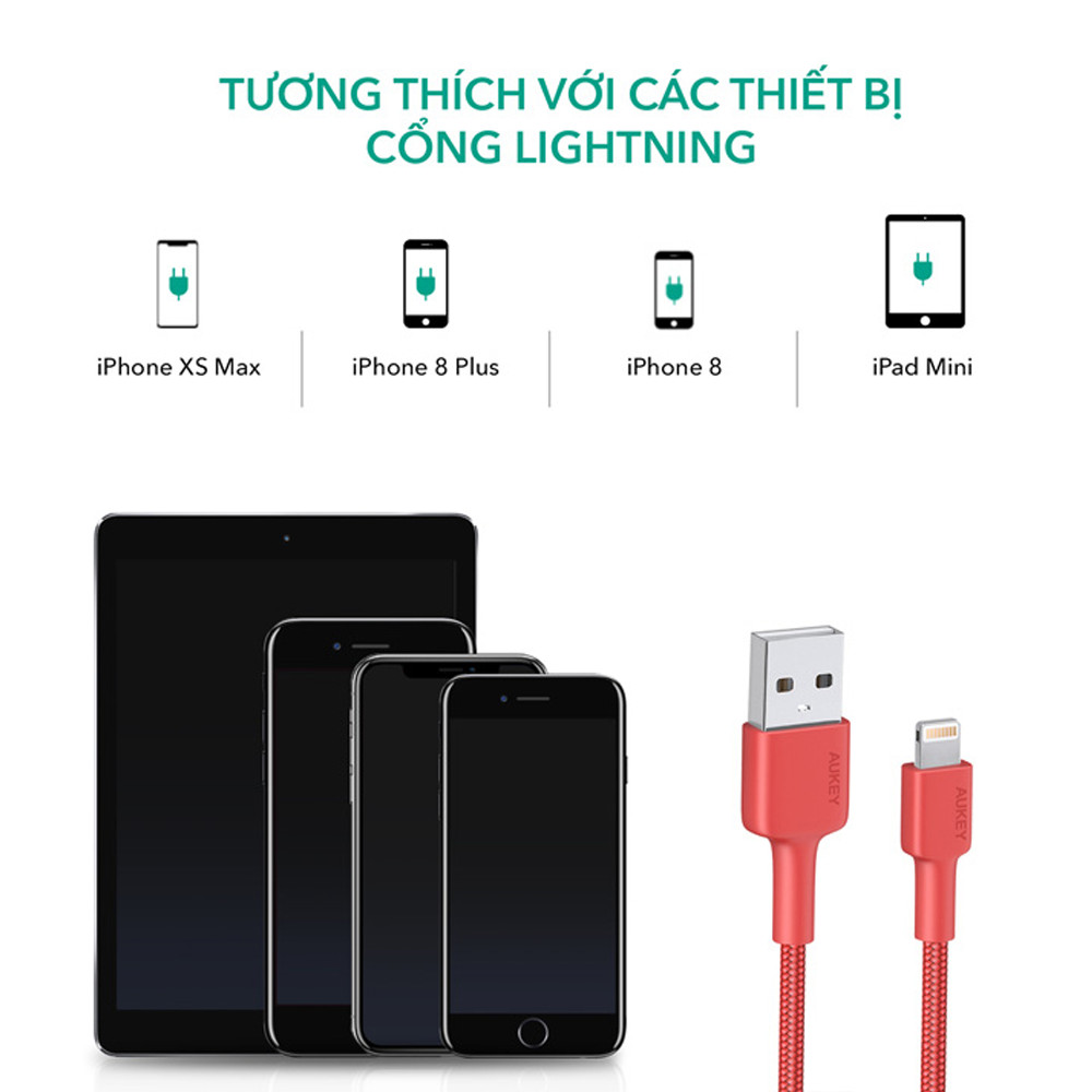 Dây Cáp Sạc Lightning Aukey CB-BAL2 MFI 2m - Hàng Chính Hãng