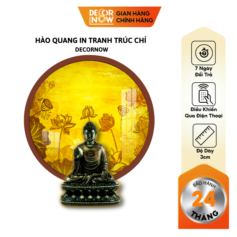 Đèn Hào Quang Phật In Tranh Trúc Chỉ DECORNOW 30,40 cm, Trang Trí Ban Thờ, Hào Quang Trúc Chỉ HOA SEN DCN-TC4