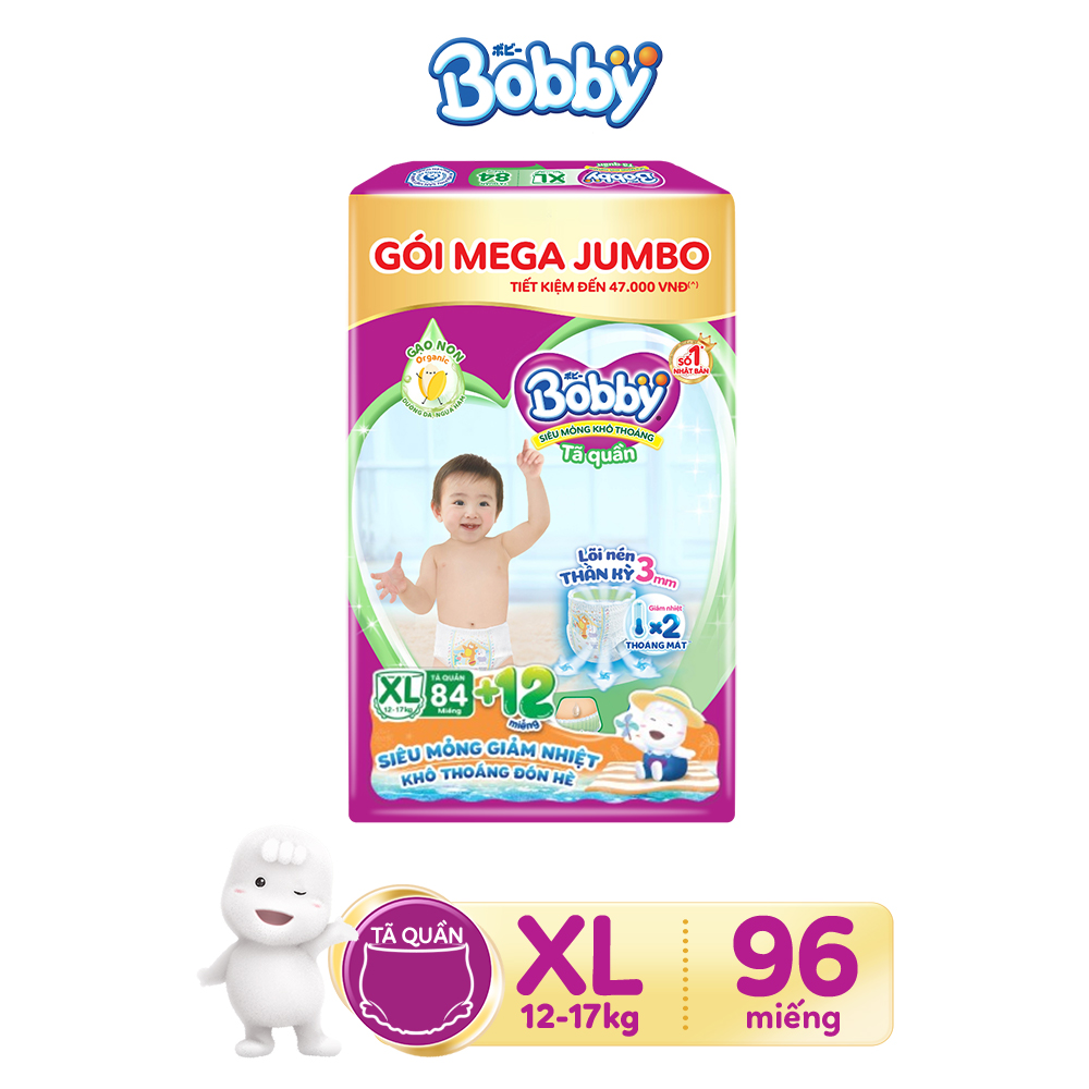 Tã quần Bobby 3mm Gạo non XL84 - Phiên bản mùa hè