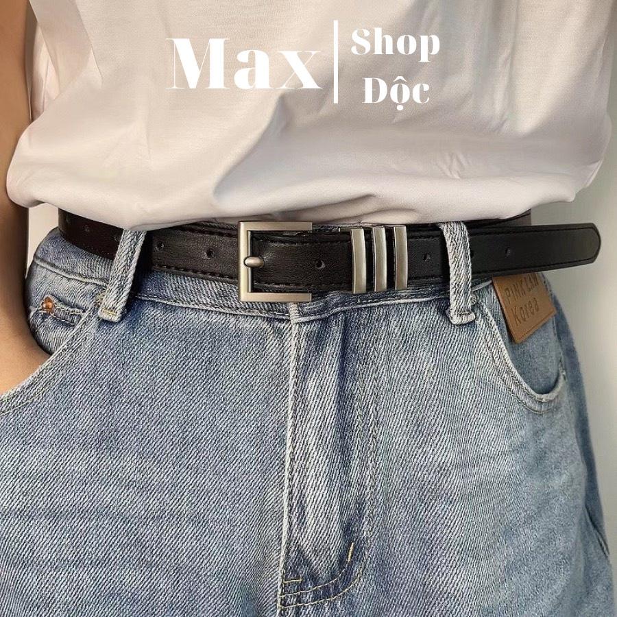 Thắt Lưng Da Nam Nữ 3 Sọc SLR Cao Cấp, Dây Nịt Unisex Hàn Quốc Màu Đen Bản Nhỏ 2.3cm - Maxshopdoc