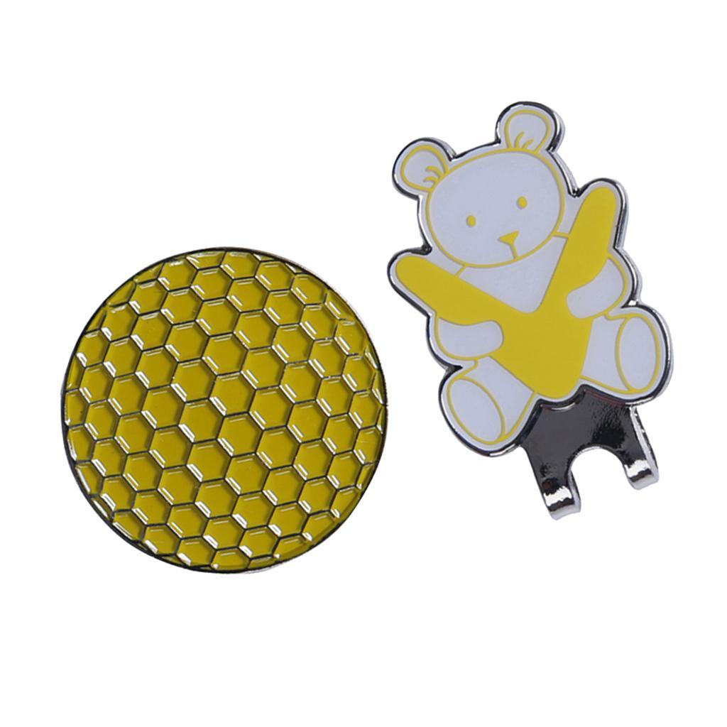 2xGolf Hat Clip with Detachable Magnetic Golf Ball Marker Bear Pattern Yellow