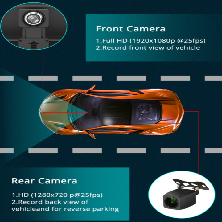 Camera hành trình đặt taplo ô tô nhãn hiệu Phisung P03 tích hợp cam lùi, 4G, Wifi, màn hình cảm ứng 8 inch - Hàng Nhập Khẩu