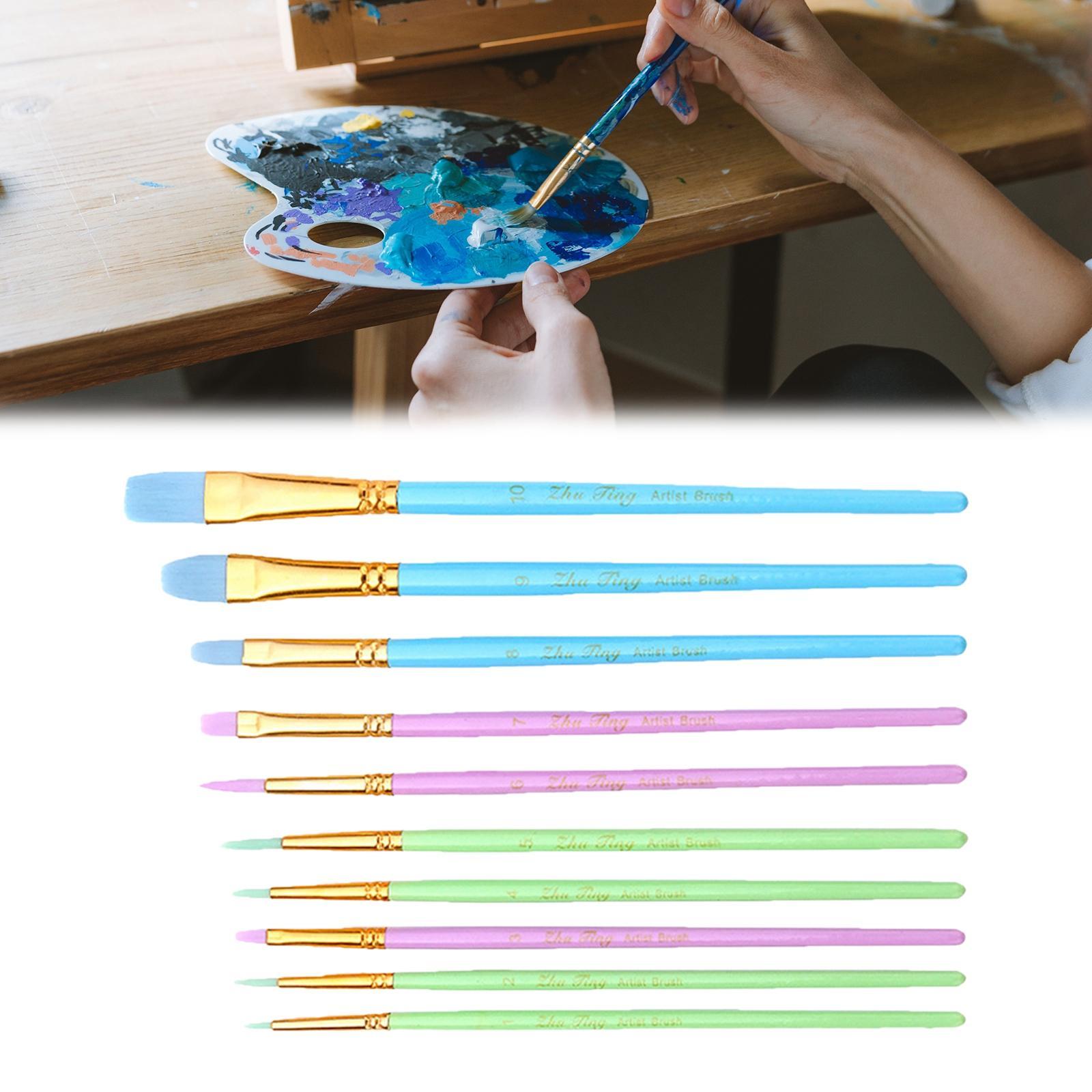 10x Artist Paint Brushes Set Acrylic Watercolour   Paintings Colorful