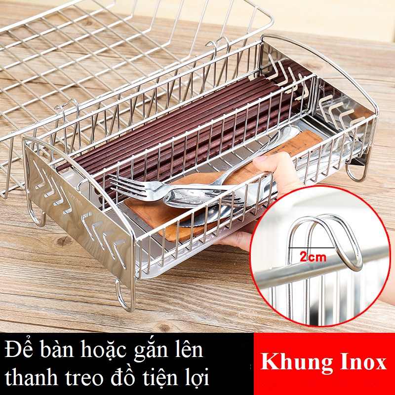 Khay để đồ Nhà Bếp Đặt Bàn 2 Ngăn Inox SUS 304- Khay đựng Đũa Muỗng Chống Han Gỉ