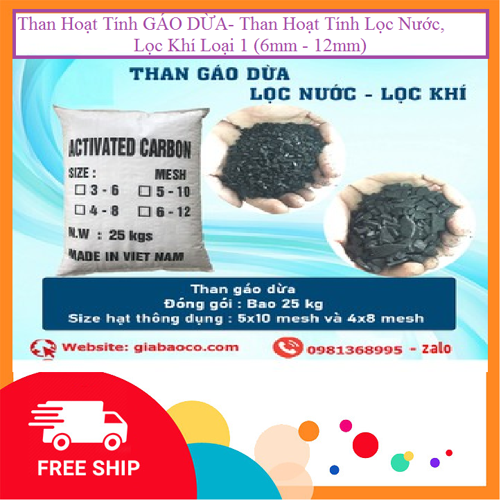 Than Hoạt Tính GÁO DỪA- Than Hoạt Tính Lọc Nước, Lọc Khí Loại 1 (6mm - 12mm)