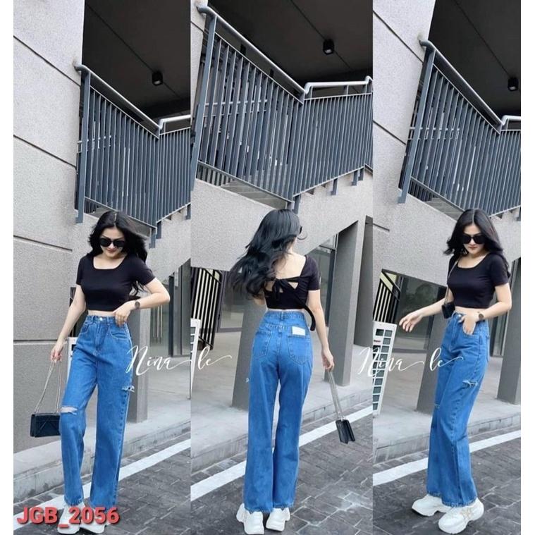 QUẦN JEAN BAGGY NỮ ỐNG RỘNG,LƯNG CAO